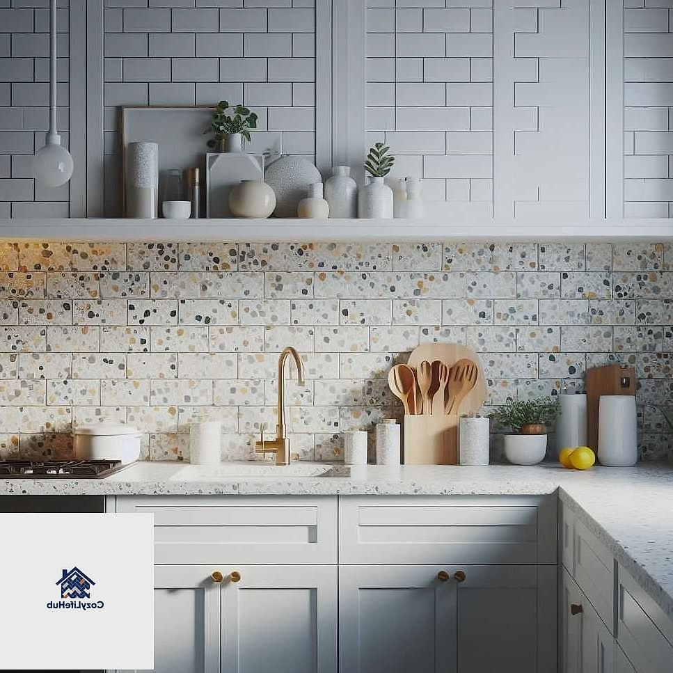 19 Terrazzo Backsplash Ideas That Look Expensive But Aren't 7 Terrazzo Tile in a Herringbone Pattern