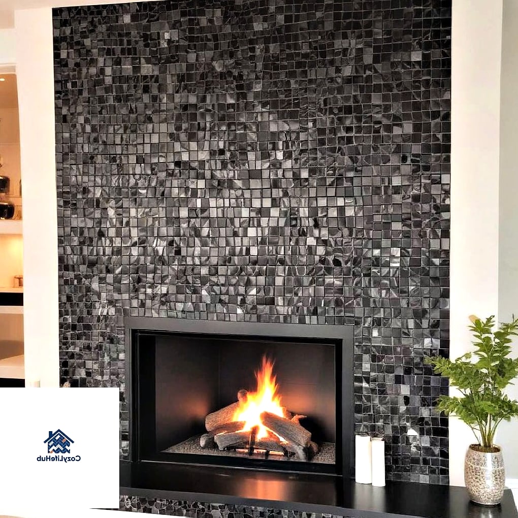30 Black Mosaic Tile Ideas That Will Change How You See Your Home 10 Textured Black Mosaic for a Fireplace Surround