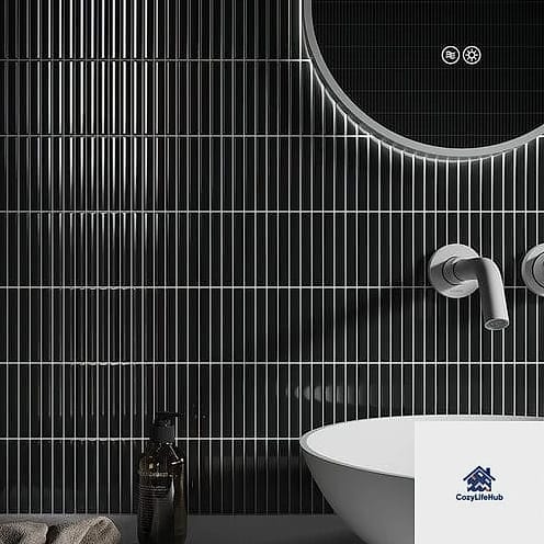 30 Black Mosaic Tile Ideas That Will Change How You See Your Home 17 Vertical Stacked Black Mosaic Wall