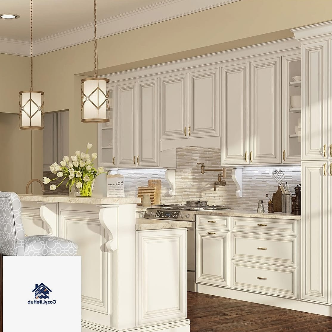 Vintage White Cabinets with Antique Hardware