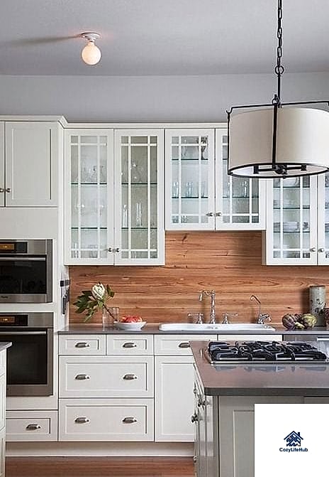 Warm Wood Accent Shelf with Tile