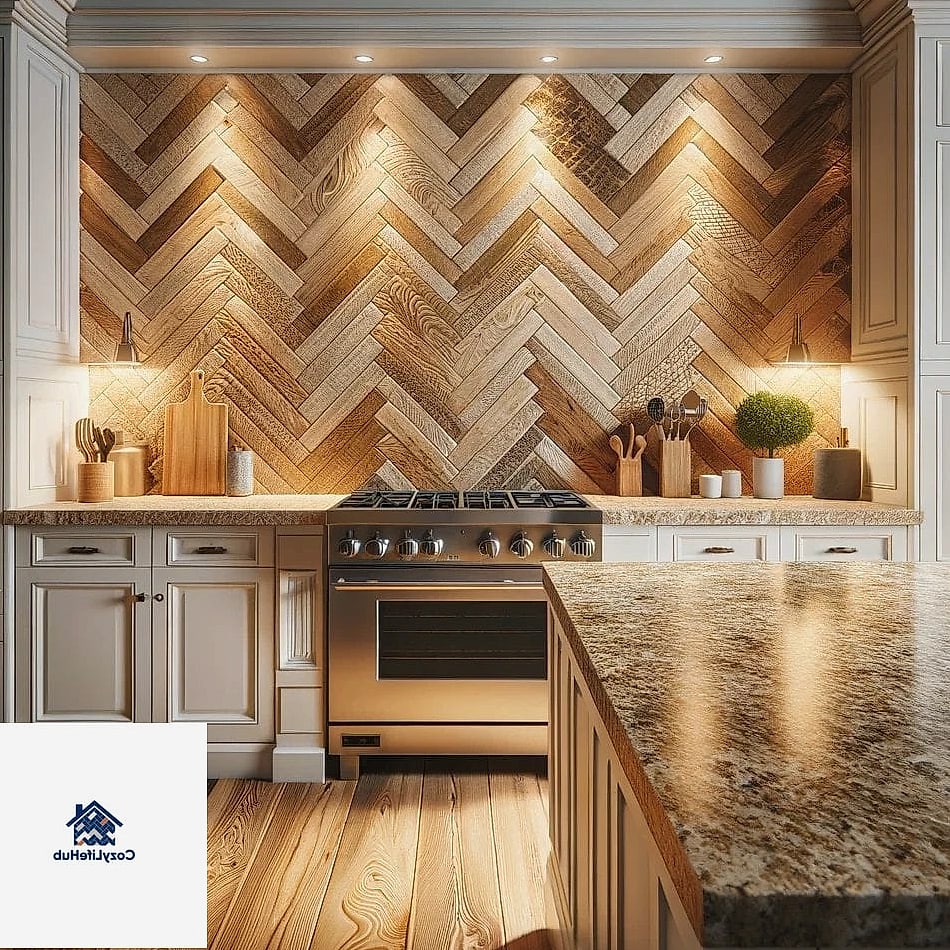 25 Backsplash for Granite Countertops Ideas That Will Change How You See Your Home 16 Warm Wood Accent Panel