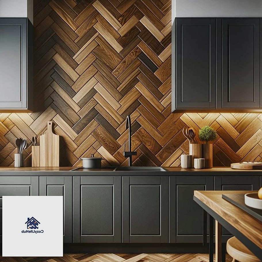 14 Backsplash Ideas for Dark Cabinets Ideas That Will Transform Your Space 7 Warm Wood-Look Tile