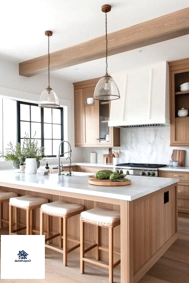 13 Contemporary Kitchen Ideas That Are Absolutely Worth It 8 Warm Wood Accents Against Cool Tones