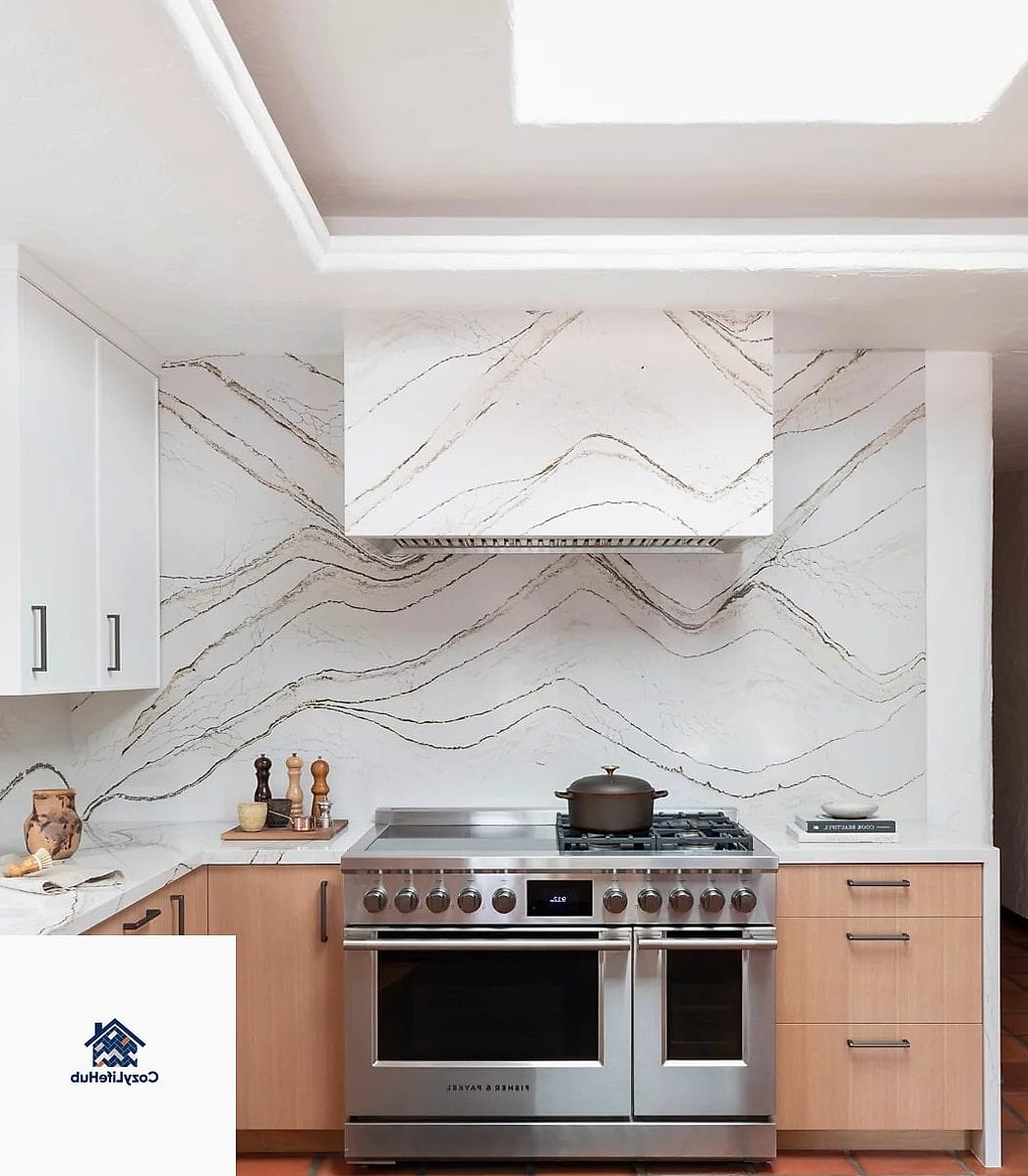 30 Backsplash for Modern Cabinets Ideas to Inspire Your Next Renovation 15 Waterfall Quartz Backsplash