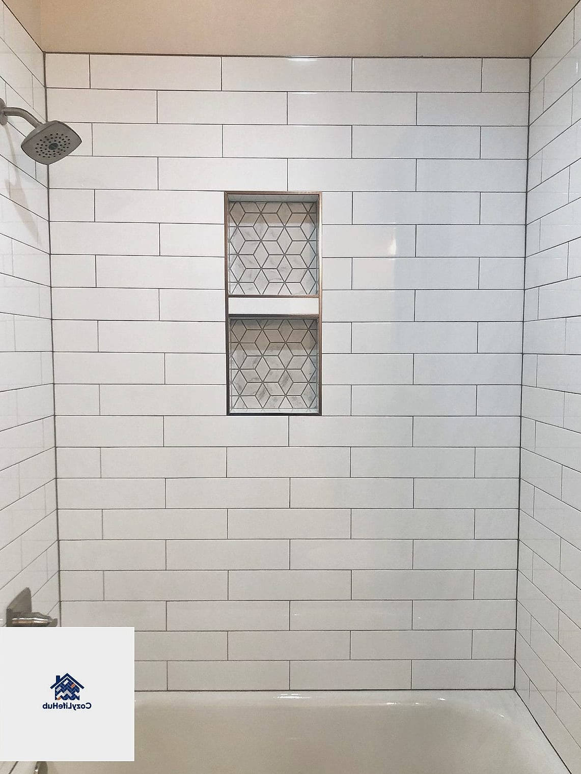 18 Waterjet White Gray Mosaic Tile Ideas You'll Want to Save Right Now 15 Waterjet Accent Niche