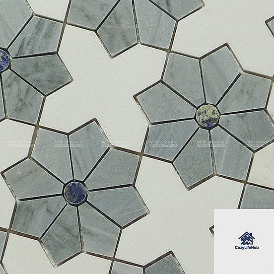 18 Waterjet White Gray Mosaic Tile Ideas You'll Want to Save Right Now 11 Waterjet Star and Cross Pattern