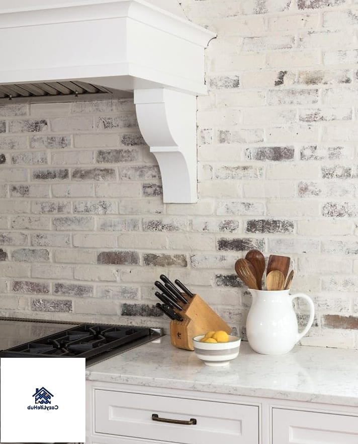 18 White Brick Backsplash Ideas You Haven't Seen Before 13 White Brick with a Matte Concrete-Look Finish