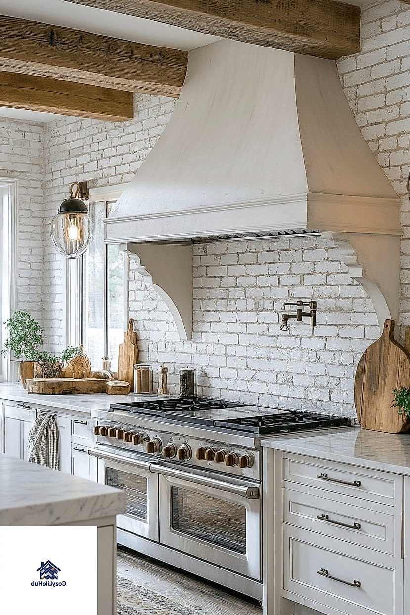 18 White Brick Backsplash Ideas You Haven't Seen Before 14 White Brick Extended to the Ceiling