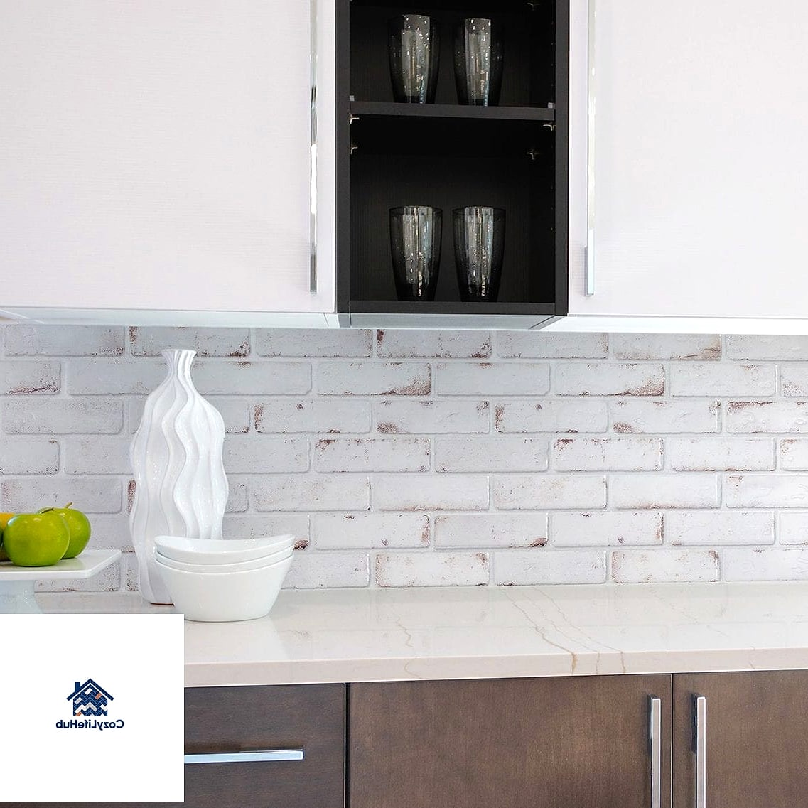 18 White Brick Backsplash Ideas You Haven't Seen Before 16 White Brick with a Peel-and-Stick Option