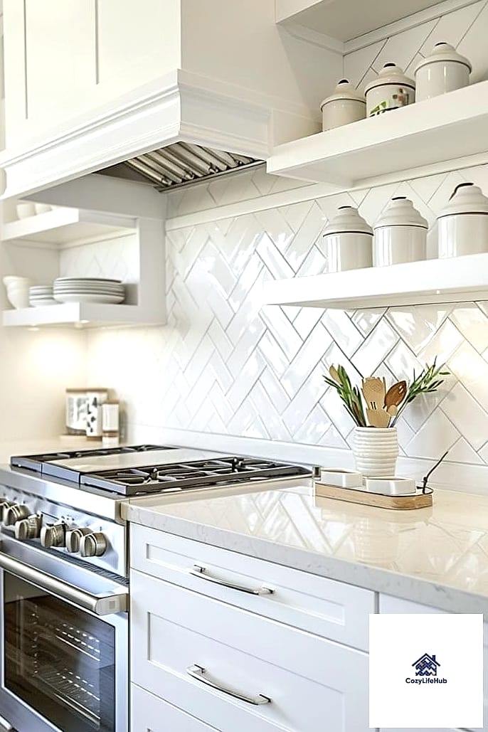 White Cabinets with a Textured Tile Backsplash