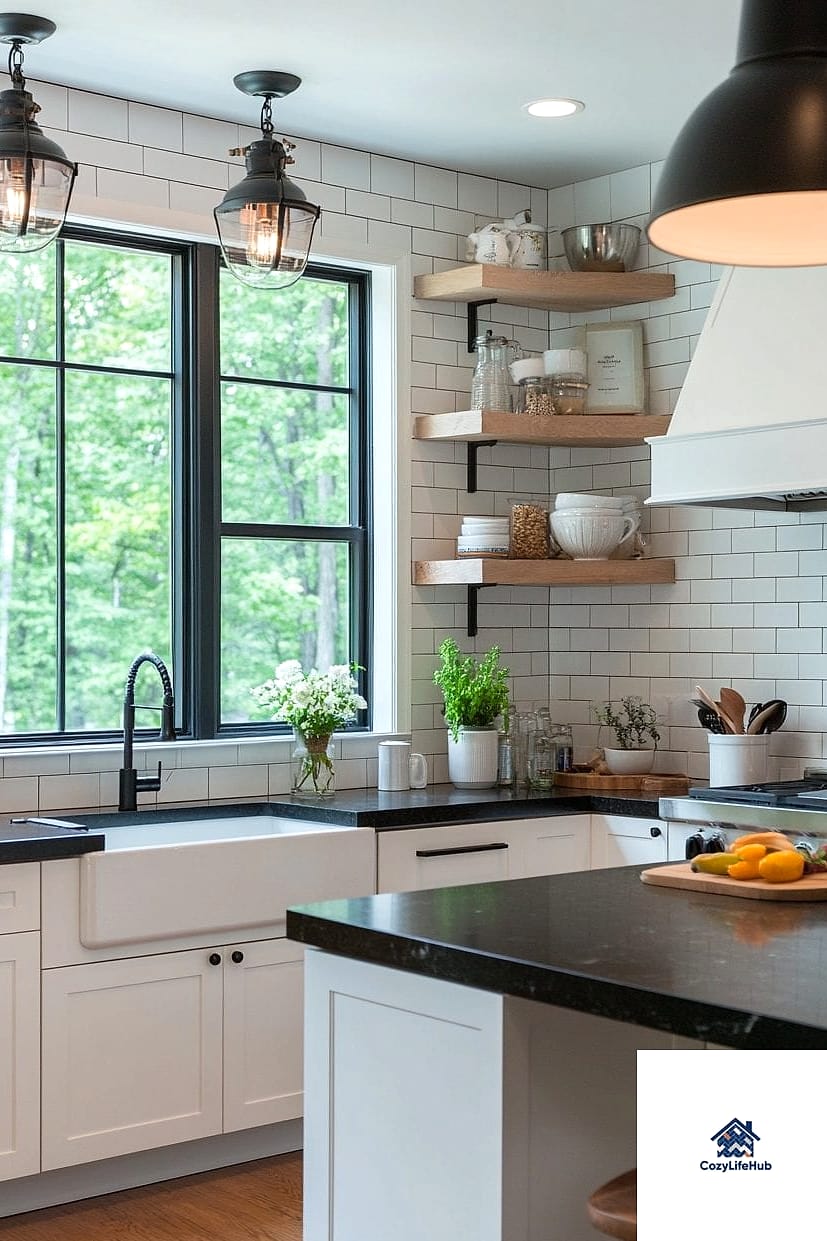 White Cabinets with Open Shelving Accents