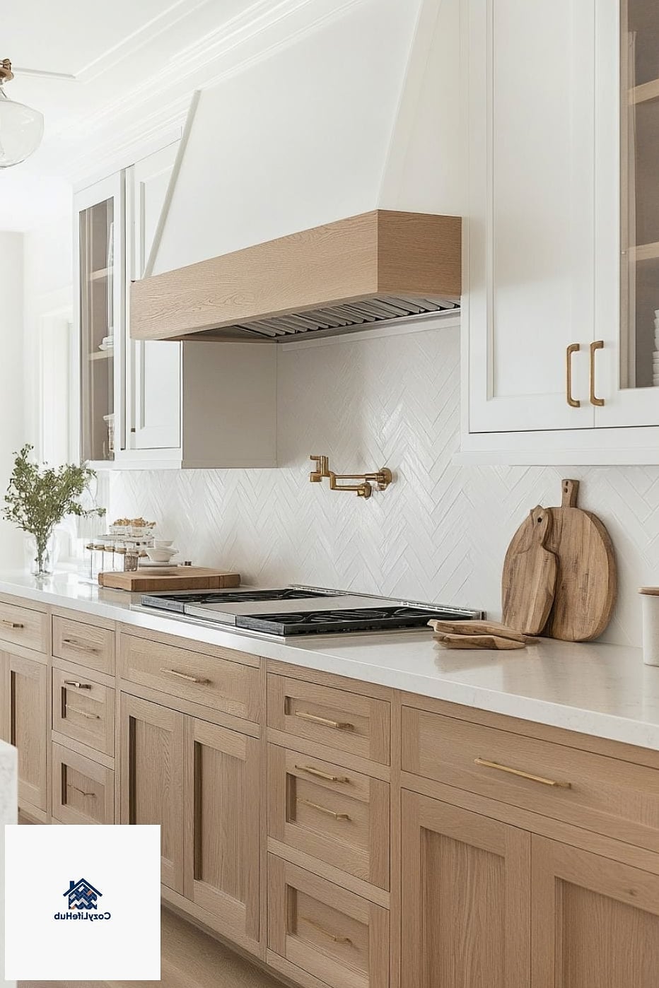 White Cabinets Paired with Wood Open Shelving