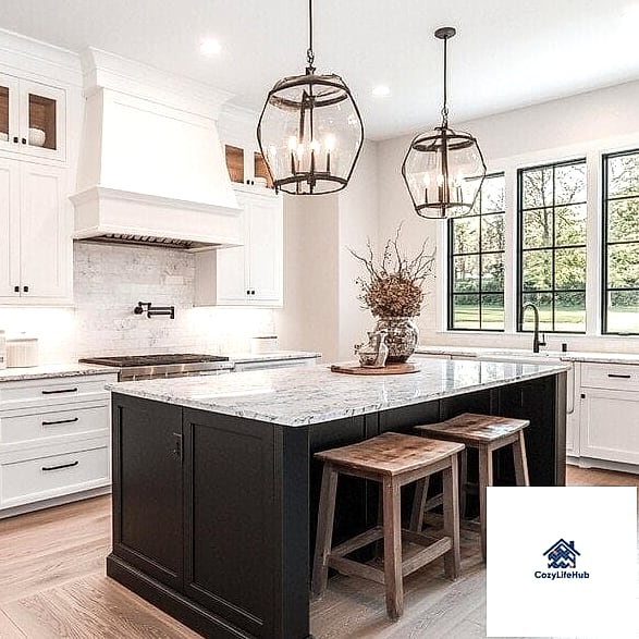 White Cabinets with a Contrasting Island