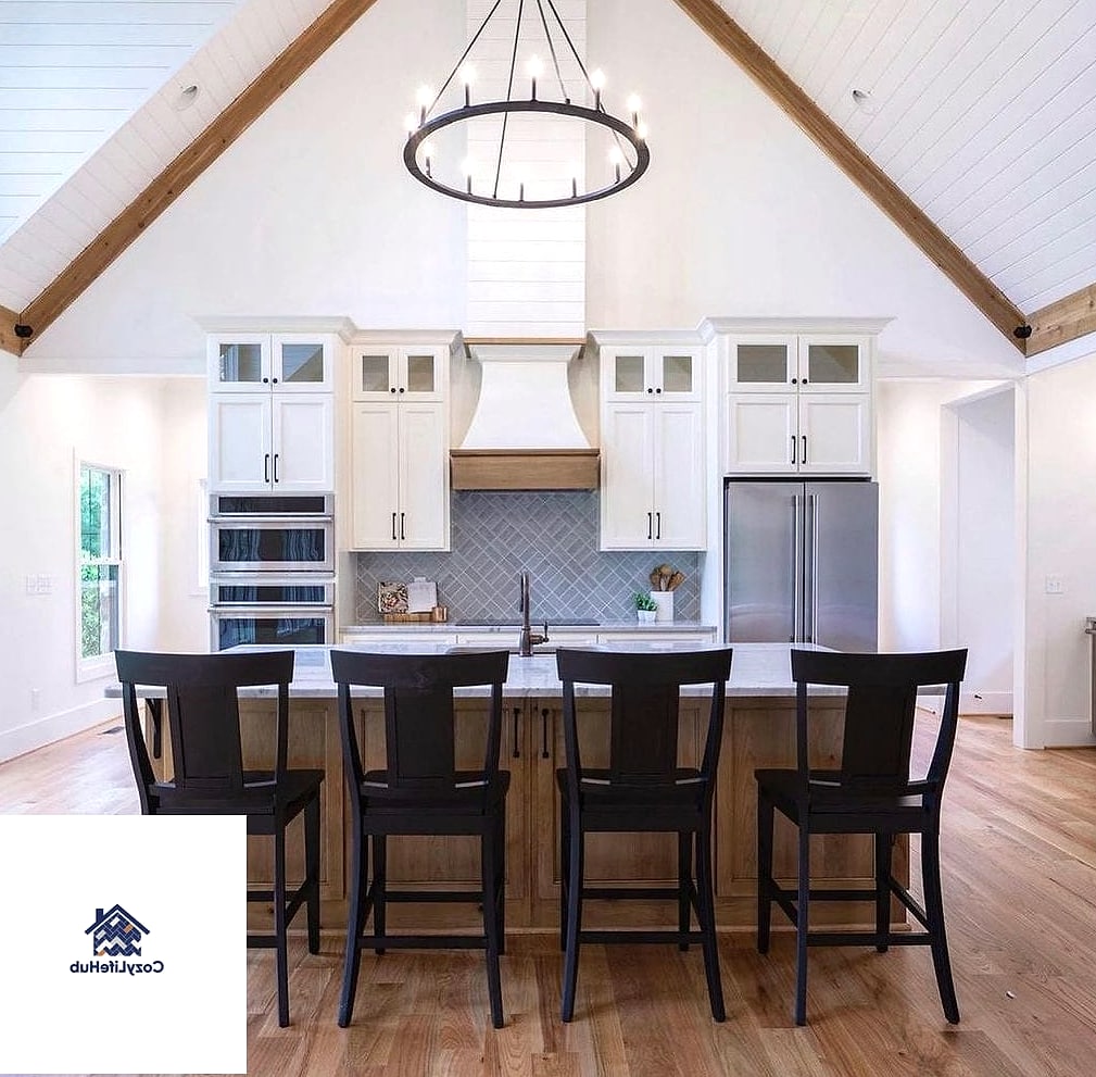 White Cabinets with a Bold Ceiling Color