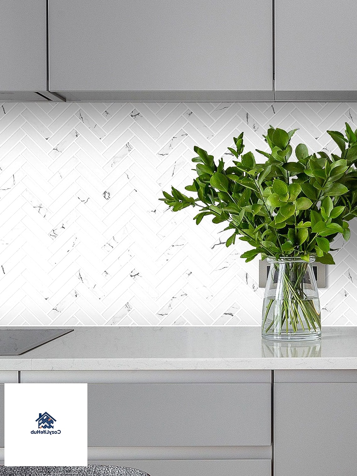 16 White Kitchen Ideas Perfect for Any Budget 9 White Herringbone Tile Flooring