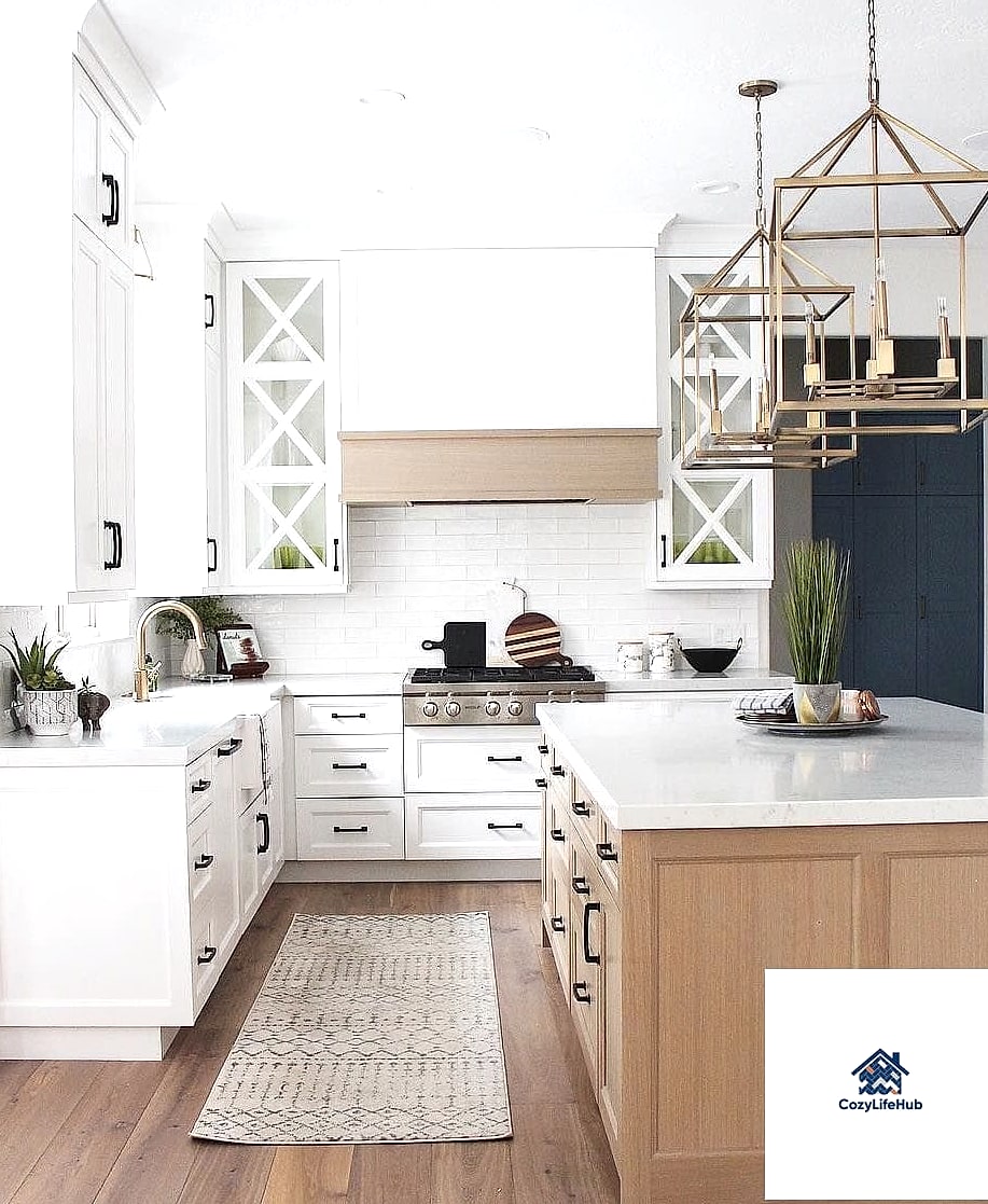 White Kitchen Island with Contrasting Countertop