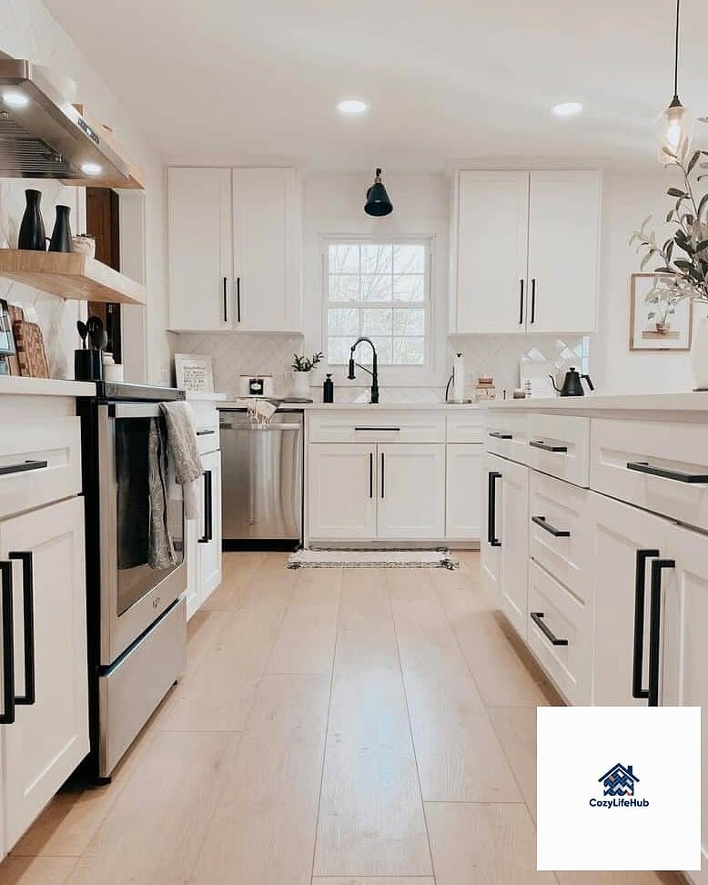 White Kitchen with Black Fixtures