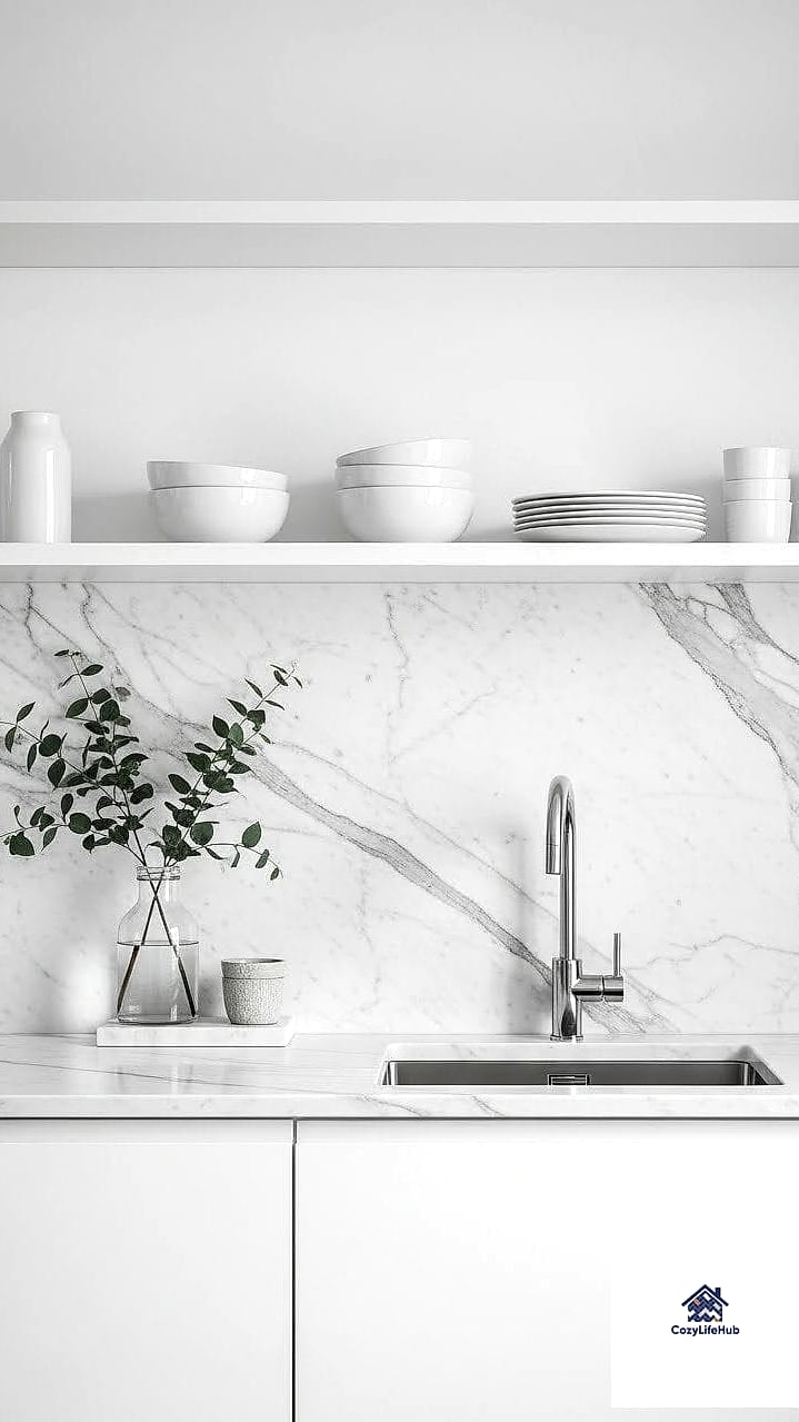 White Marble Backsplash with Subtle Veining