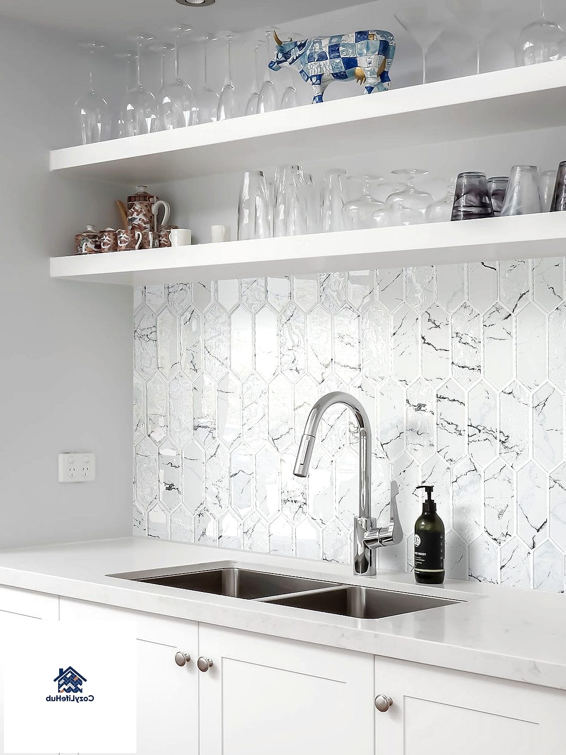 White Mosaic Tile in a Basketweave Pattern
