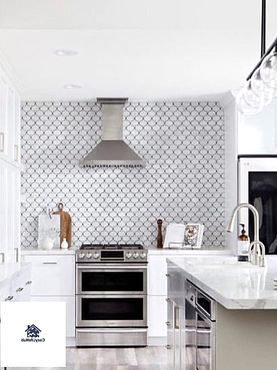 White Tile Extending to the Ceiling