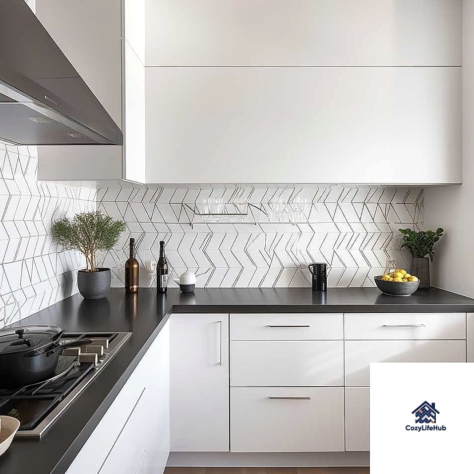 White Tile Paired with Open Shelving