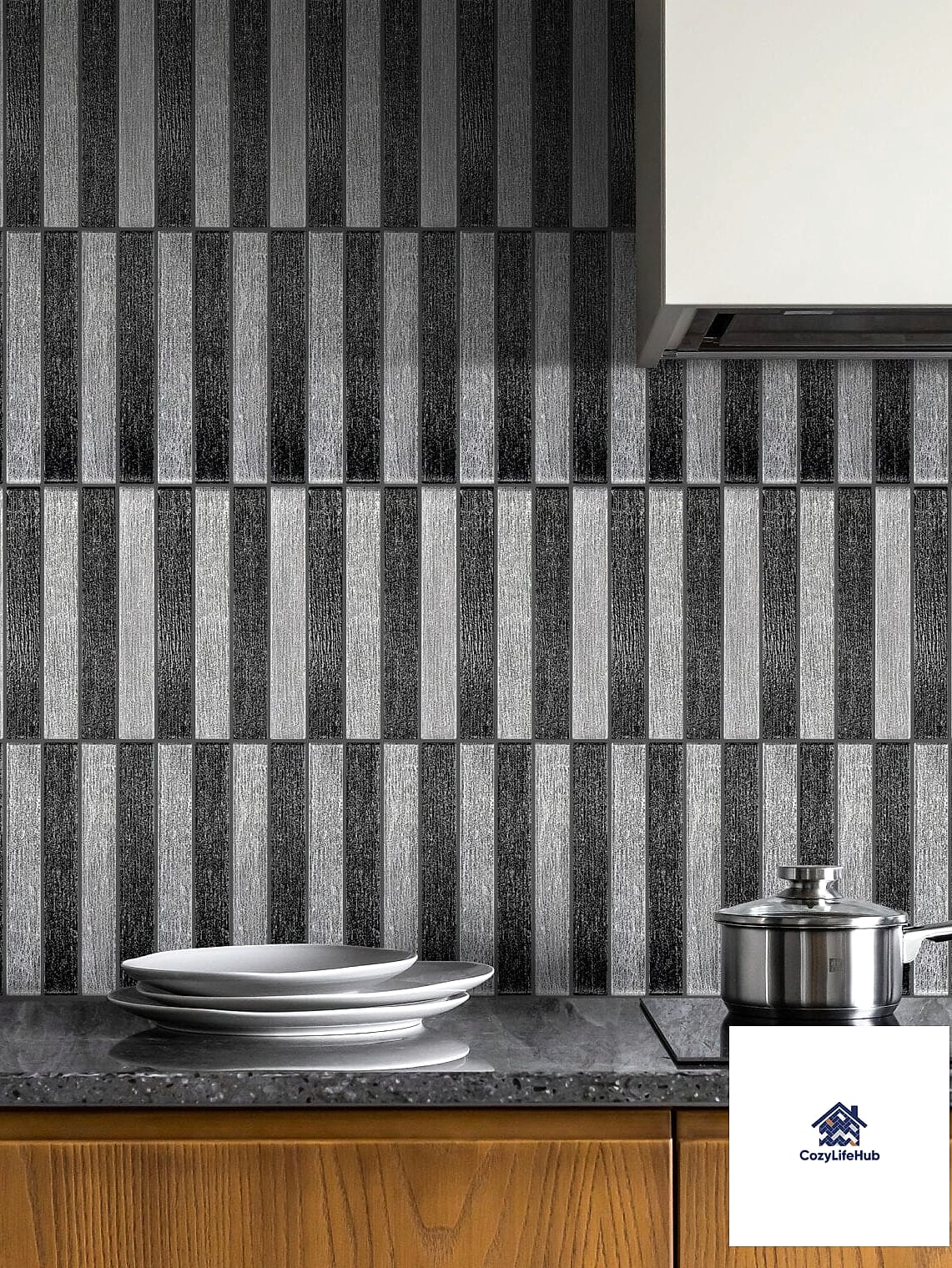 White Tile with Black Fixtures