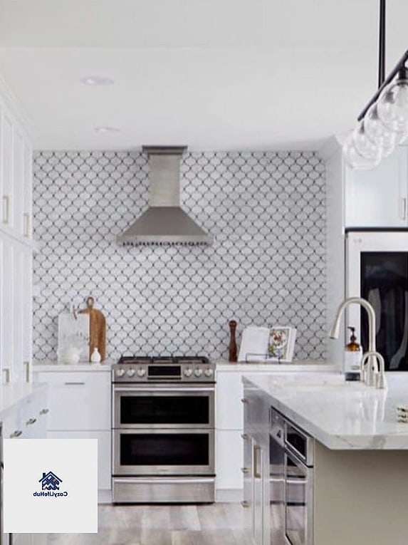 White Tile Behind a Range Hood Only