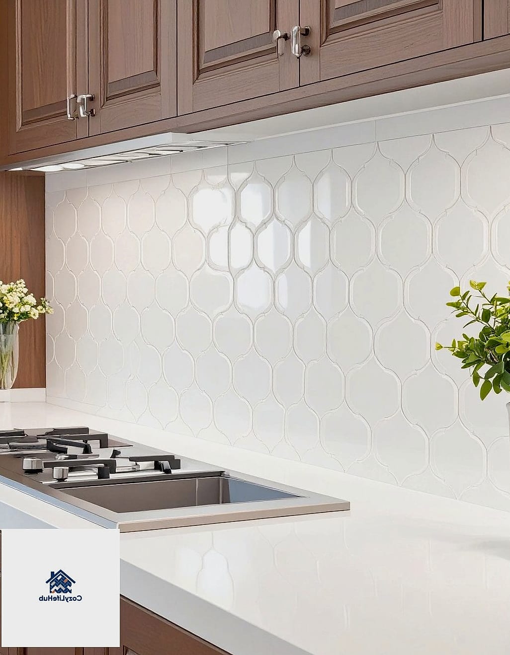 White Tile with Under-Cabinet Lighting