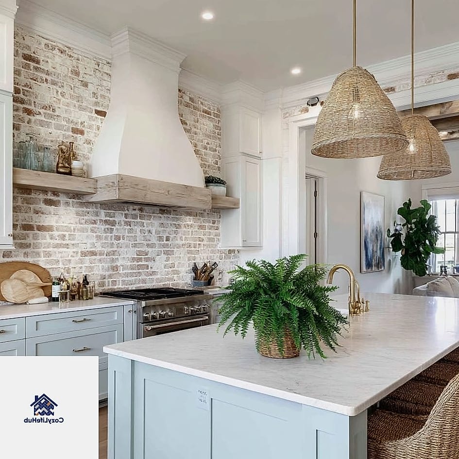 18 White Brick Backsplash Ideas You Haven't Seen Before 15 Whitewashed Brick with Open Wood Beams