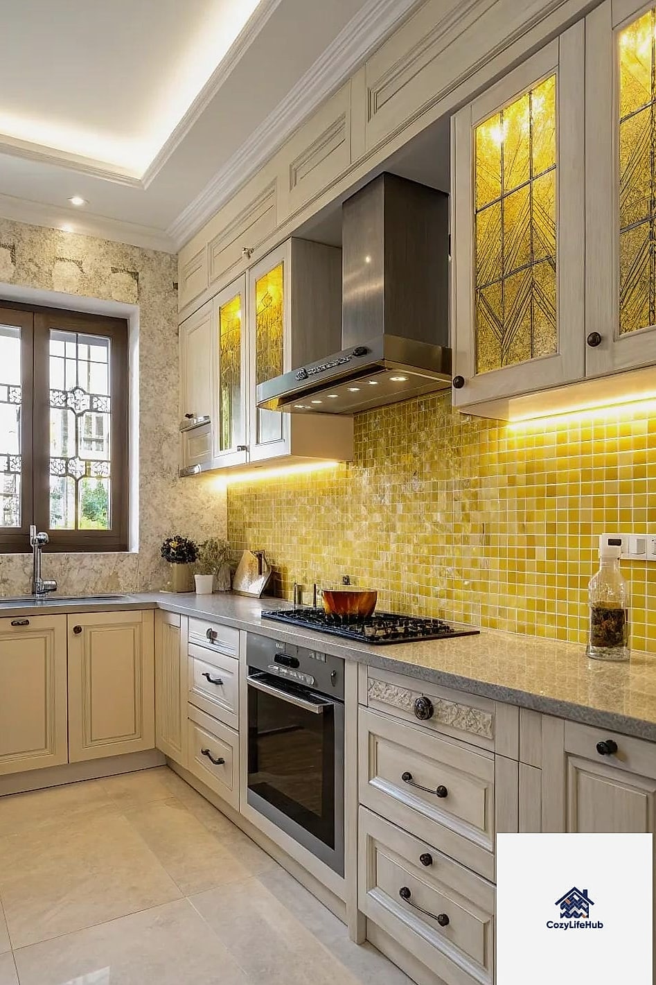Yellow Mosaic Tile Behind the Stove